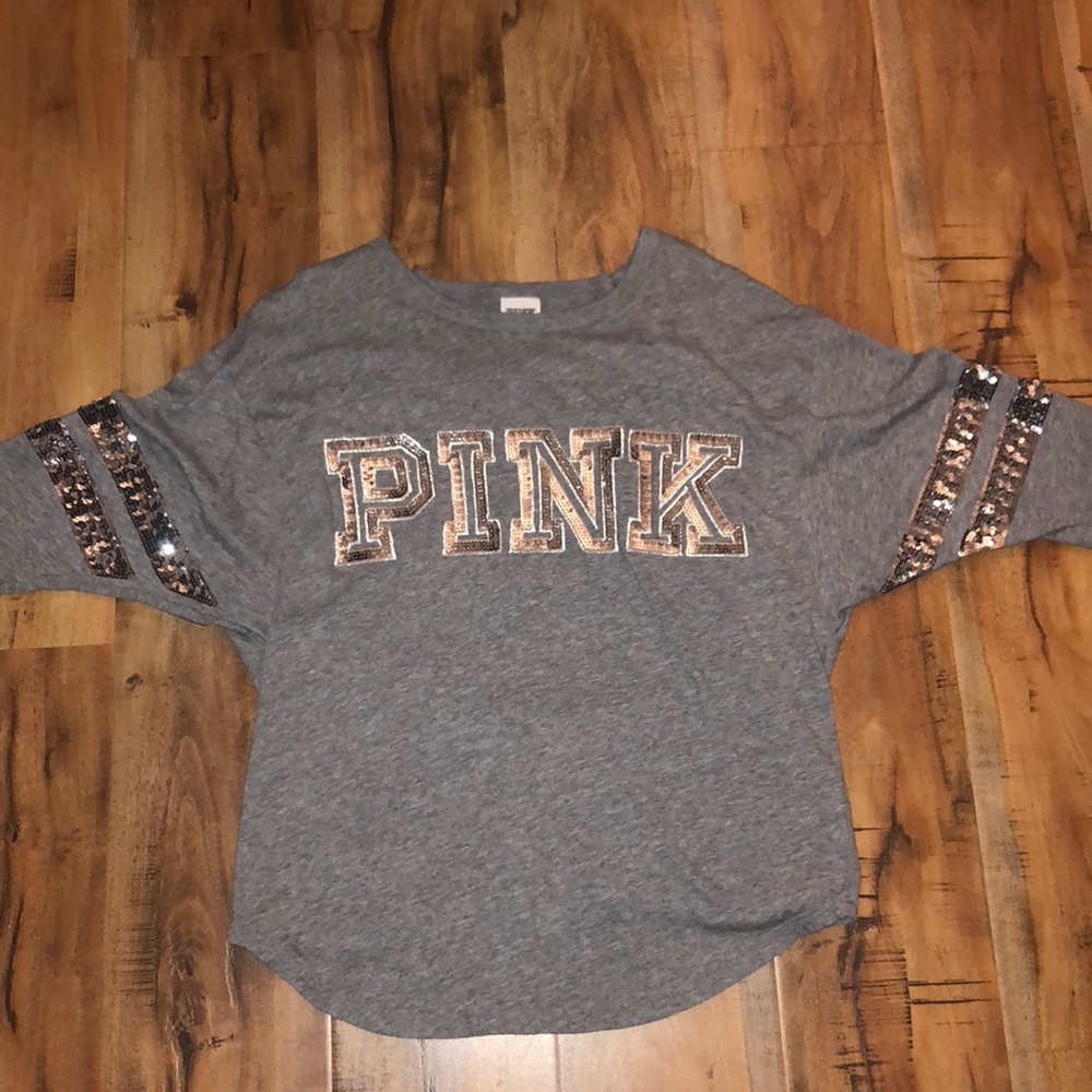 PINK Gray, quarter length tee with sequins
